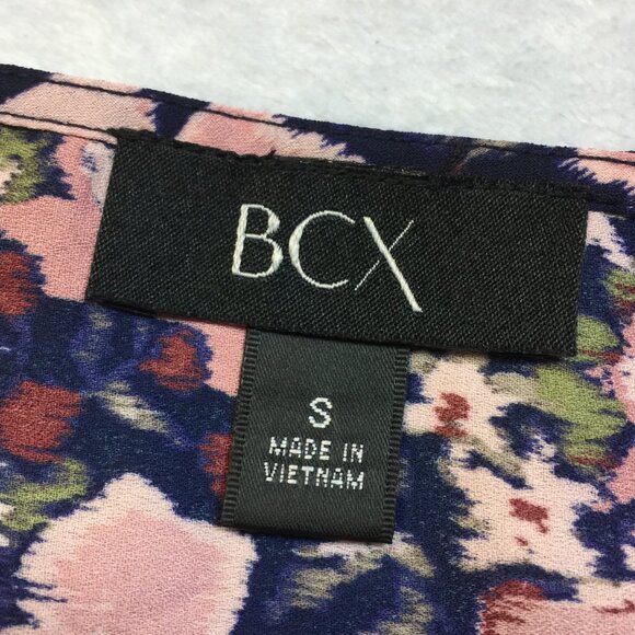 New! BCX Surplice Wrap Blouse Top S Woman's Blue Pink Floral 3/4 Tie Sleeve - Picture 9 of 16